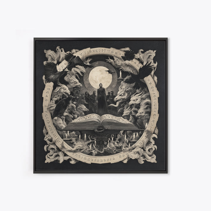 The Living Spellbook, Dark Symbolist Art, Square Wall Art, Dark Halloween Decor, Framed Canvas Print, Halloween Wall Art
