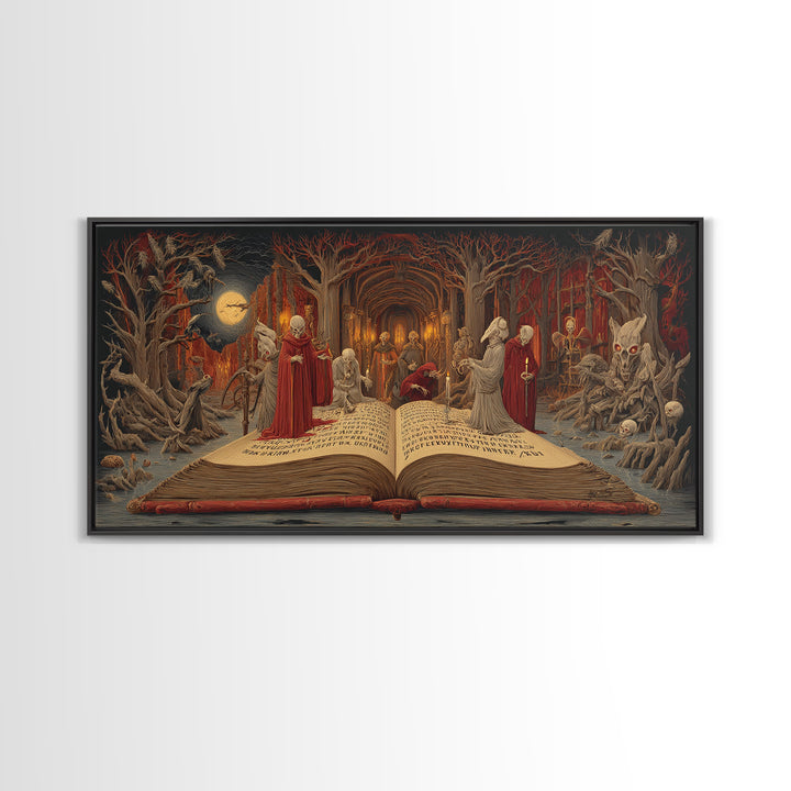 The Living Spellbook, Expressionist Nightmare Art, Wide Panoramic Art, Dark Fantasy Wall Art, Canvas Print, Halloween Wall Art