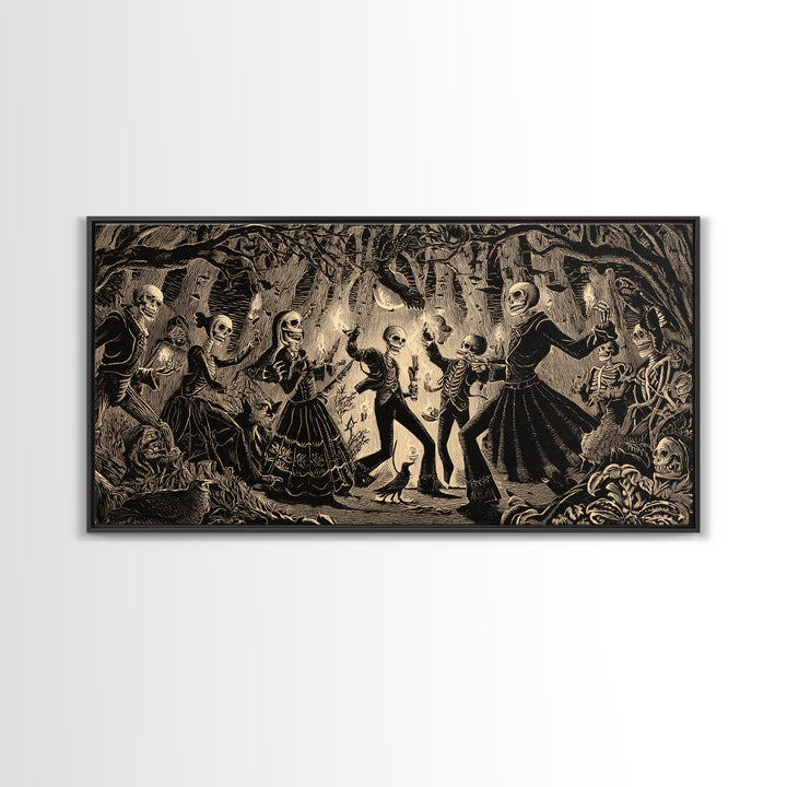 The Living Spellbook, Macabre Folk Print Art, Wide Panoramic Art, Dark Fantasy Wall Art, Framed Canvas Print, Halloween Wall Art