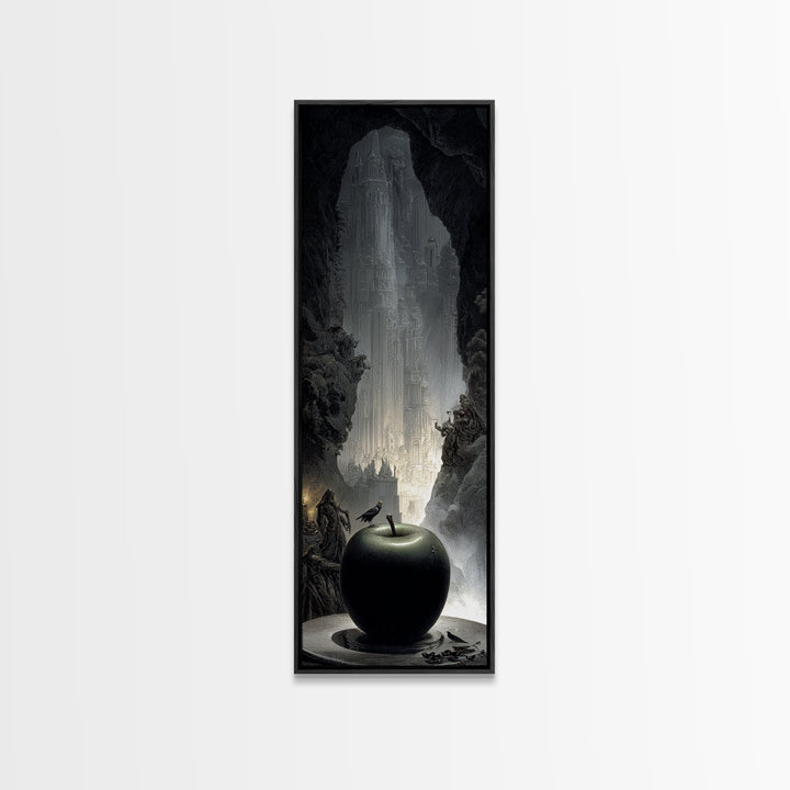 The Poisoned Apple, Gothic Engraving Art, Tall Narrow Wall Art, Dark Fantasy Wall Art, Framed Canvas Print, Halloween Wall Art