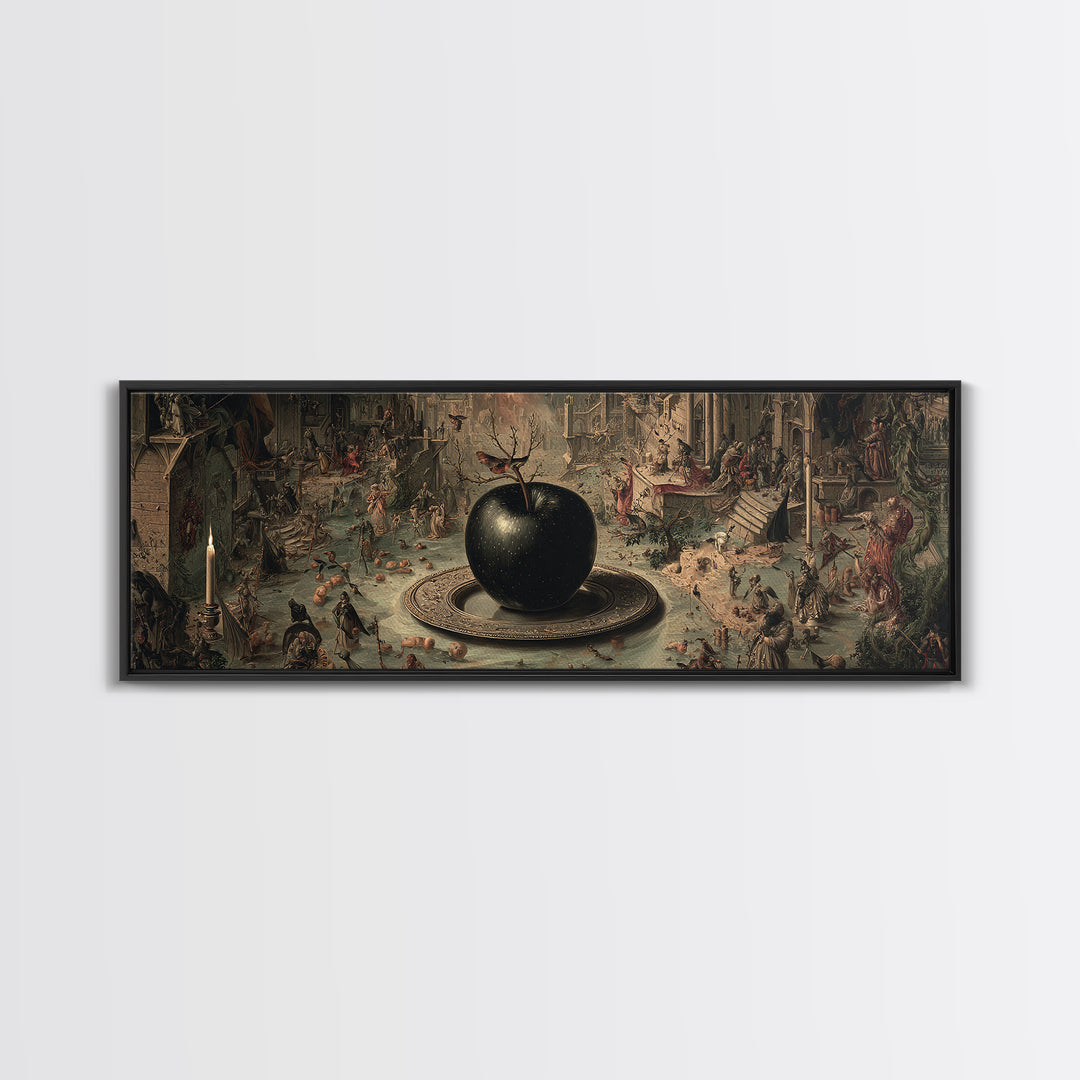 The Poisoned Apple, Medieval Grotesque Art, Extra Wide Wall Art, Gothic Horror Wall Art, Framed Canvas Print, Halloween Wall Art