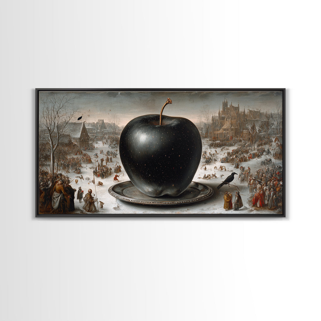 The Poisoned Apple, Northern Renaissance Horror, Wide Panoramic Art, Dark Fantasy Wall Art, Framed Canvas Print, Halloween Decor