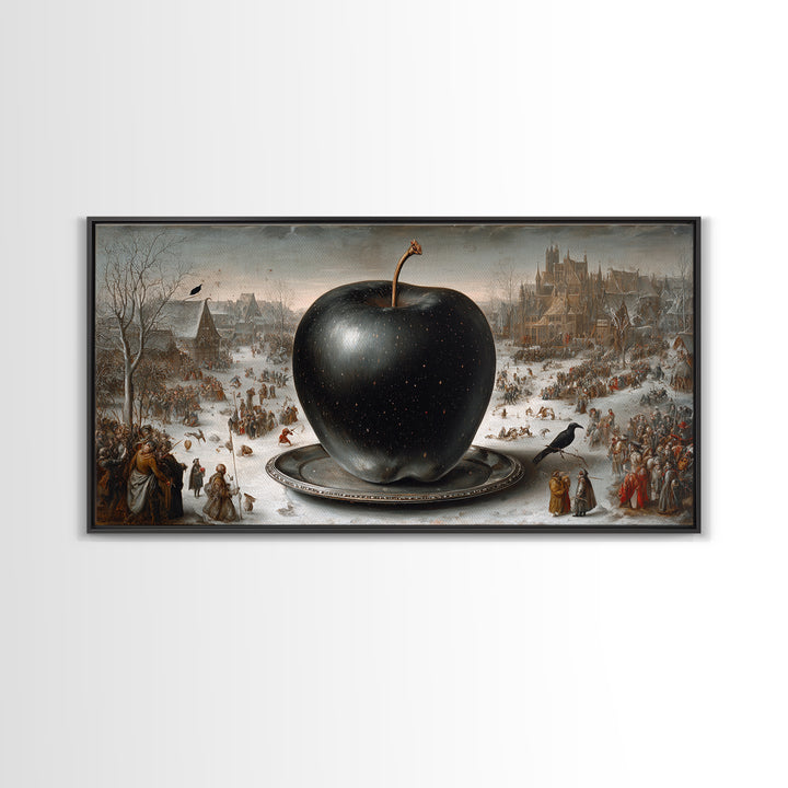The Poisoned Apple, Northern Renaissance Horror, Wide Panoramic Art, Dark Fantasy Wall Art, Framed Canvas Print, Halloween Decor
