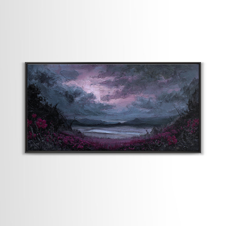 Storm Clouds over an Abandoned Field Framed Canvas Print, Dark Art, Contemporary Art, Living Room Decor, Fine Art, Nocturne, DAR-2x1-10