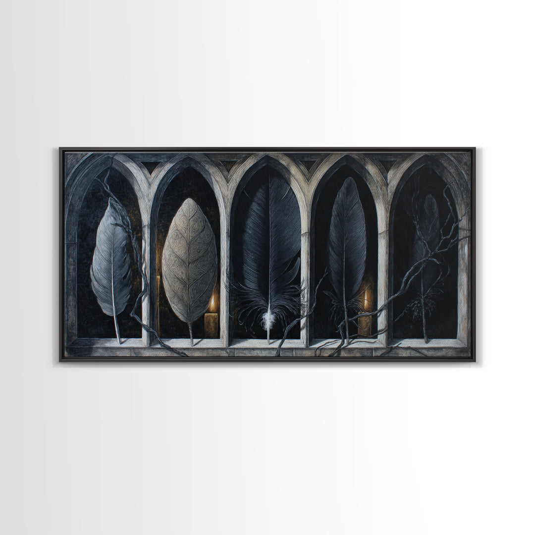 Gothic Cathedral Window Framed Canvas Print, Dark Art, Room Decor, Living Room Decor, Fine Art, Nocturne, Digital Art, DAR-2x1-12