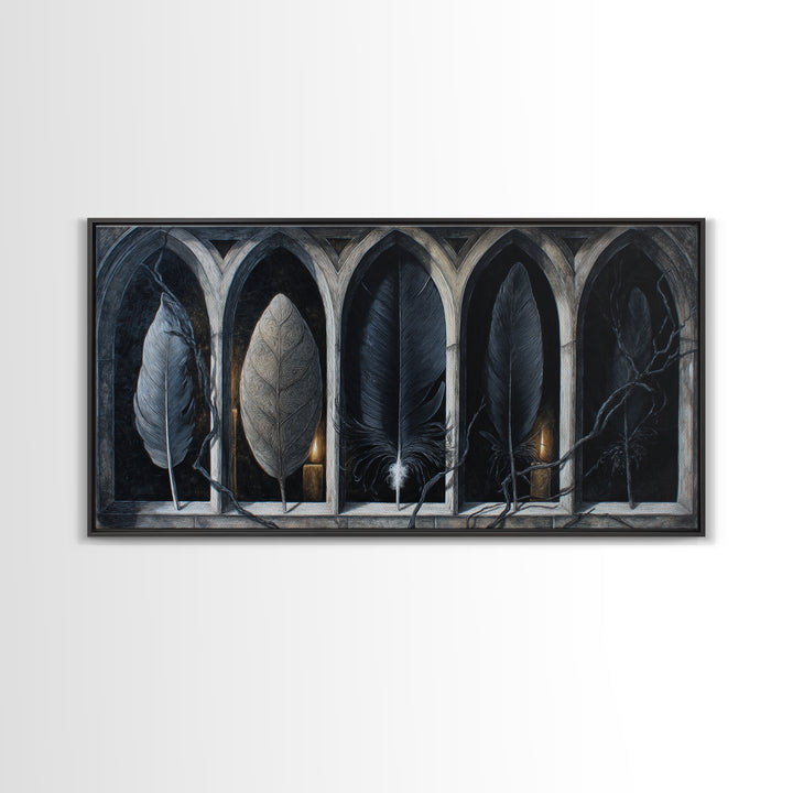Gothic Cathedral Window Framed Canvas Print, Dark Art, Room Decor, Living Room Decor, Fine Art, Nocturne, Digital Art, DAR-2x1-12