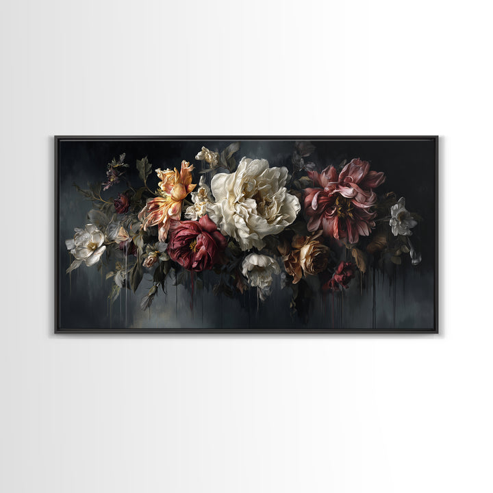 Dark Floral Bouquet Canvas Print, Dark Art, Oil Painting, Living Room Decor, Nocturne, Gothic Wall Decor, Man Cave Decor, DAR-2x1-61