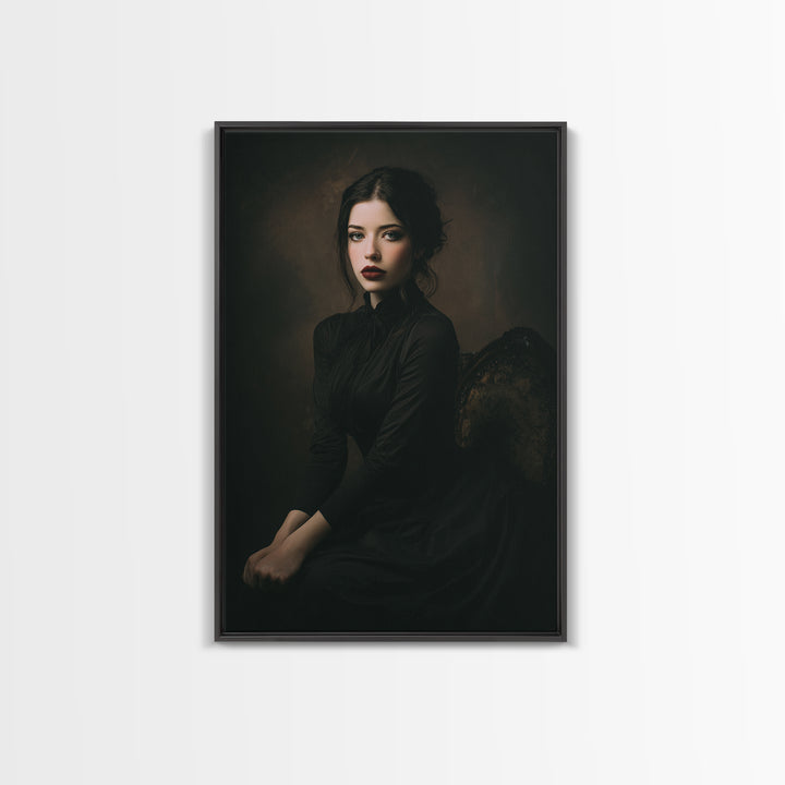Vampire Inspired Portrait with Pale Dramatic Light Framed Canvas Print, Dark Art, Art Print, Living Room Decor, Nocturne, DAR-2x3-21