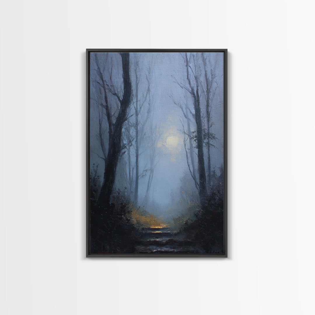 Moonlit Forest Path Canvas Print, Dark Art, Original Painting, Living Room Decor, Fine Art, Nocturne, Gothic Art, Horror Decor, DAR-2x3-35