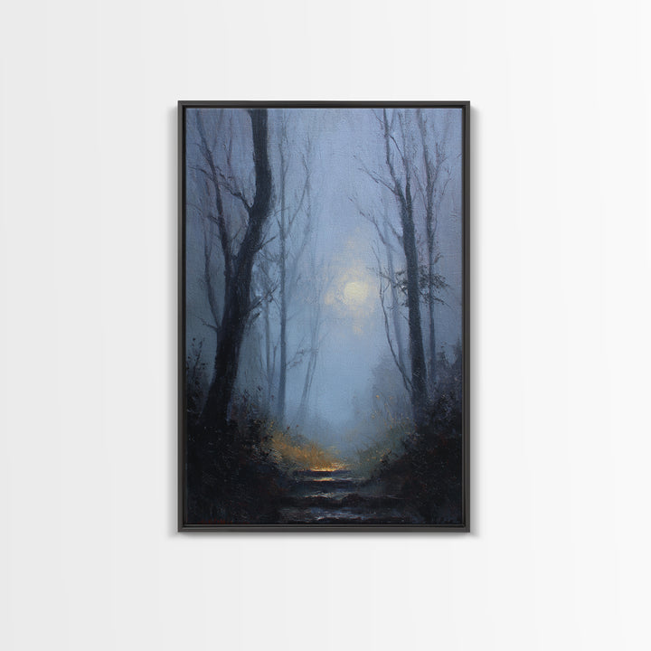 Moonlit Forest Path Canvas Print, Dark Art, Original Painting, Living Room Decor, Fine Art, Nocturne, Gothic Art, Horror Decor, DAR-2x3-35
