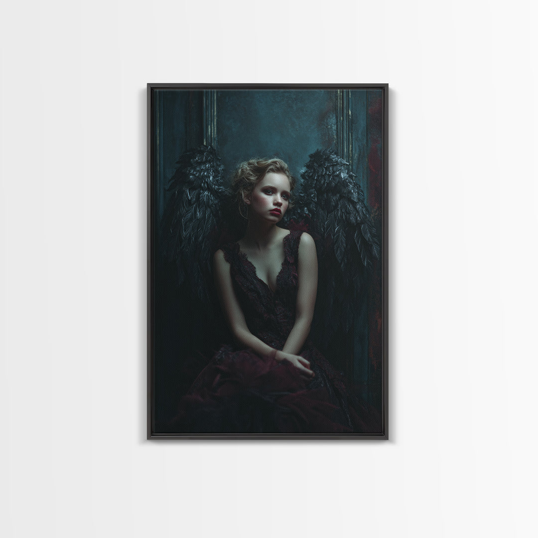 Dark Angel Wings Canvas Print, Dark Art, Dark Academia, Living Room Decor, Fine Art, Nocturne, Horror Decor, Gothic Wall Decor, DAR-2x3-39