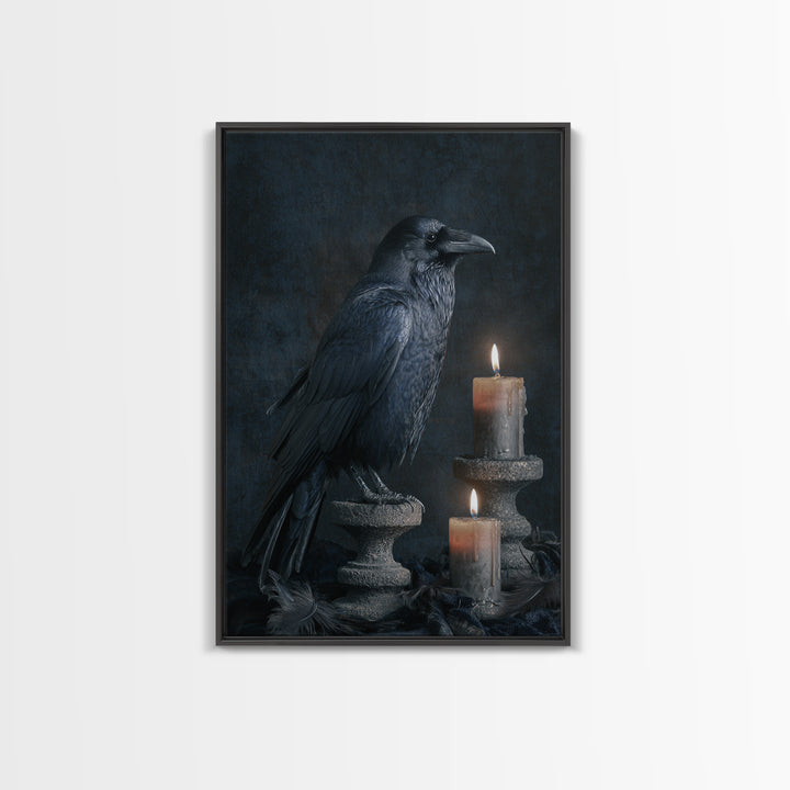 Silent Graveyard with Blue Moon Haze Framed Canvas Print, Dark Art, Living Room Decor, Watercolor Art, Nocturne, DAR-2x3-74