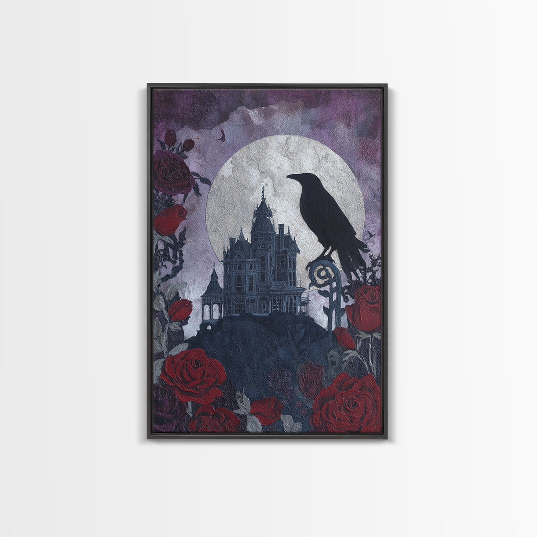 Haunted Mansion Silhouette on Distant Hill Canvas Print, Dark Art, Gothic Decor, Living Room Decor, Abstract Art, Nocturne, DAR-2x3-86
