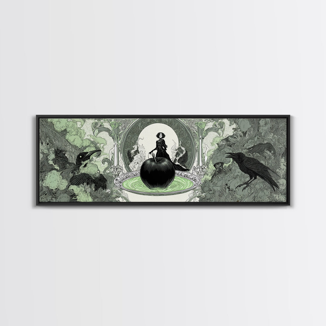 The Poisoned Apple, Decadent Line Art, Extra Wide Wall Art, Dark Fantasy Wall Art, Framed Canvas Print, Halloween Wall Art