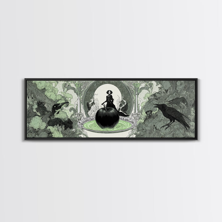 The Poisoned Apple, Decadent Line Art, Extra Wide Wall Art, Dark Fantasy Wall Art, Framed Canvas Print, Halloween Wall Art