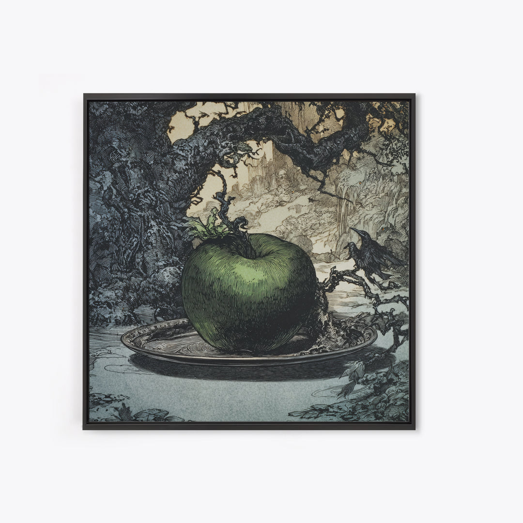 The Poisoned Apple, Gothic Storybook Art, Square Wall Art, Macabre Wall Art, Framed Canvas Print, Halloween Wall Art