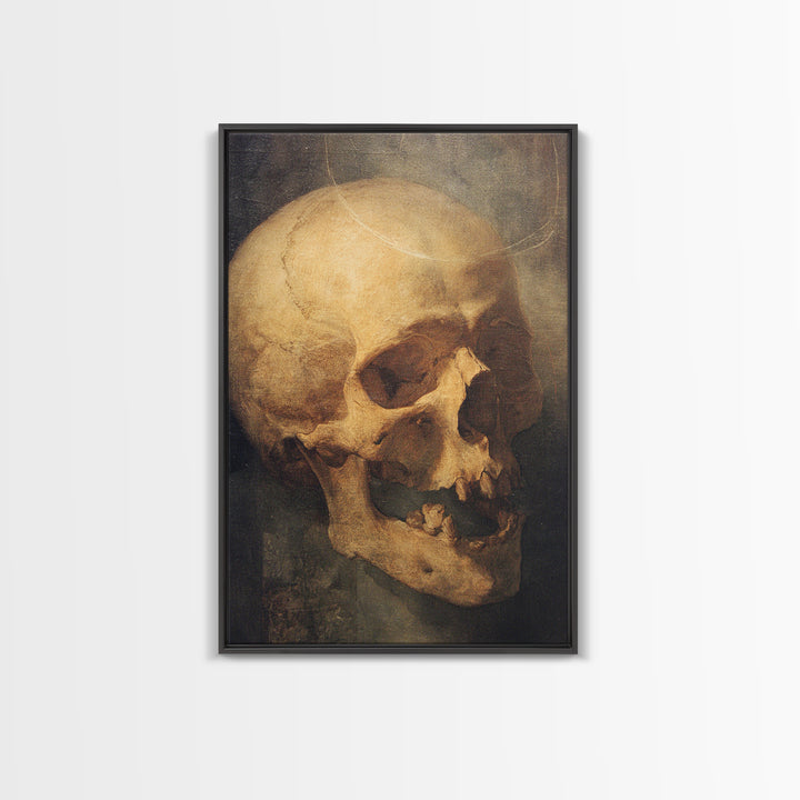 The Talking Skull, Dark Renaissance Art, Vertical Wall Art, Dark Halloween Decor, Framed Canvas Print, Halloween Wall Art
