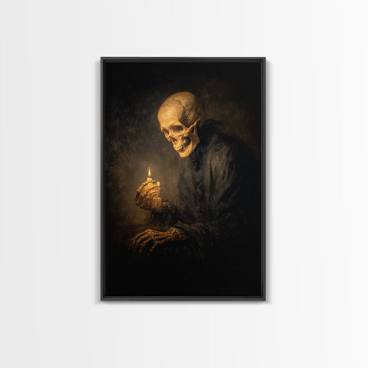 The Talking Skull, Dark Romantic Horror Art, Vertical Wall Art, Dark Halloween Decor, Framed Canvas Print, Halloween Wall Art