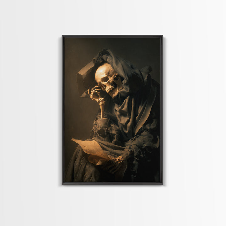 The Talking Skull, Gothic Nightmare Art, Vertical Wall Art, Dark Halloween Decor, Framed Canvas Print, Halloween Wall Art