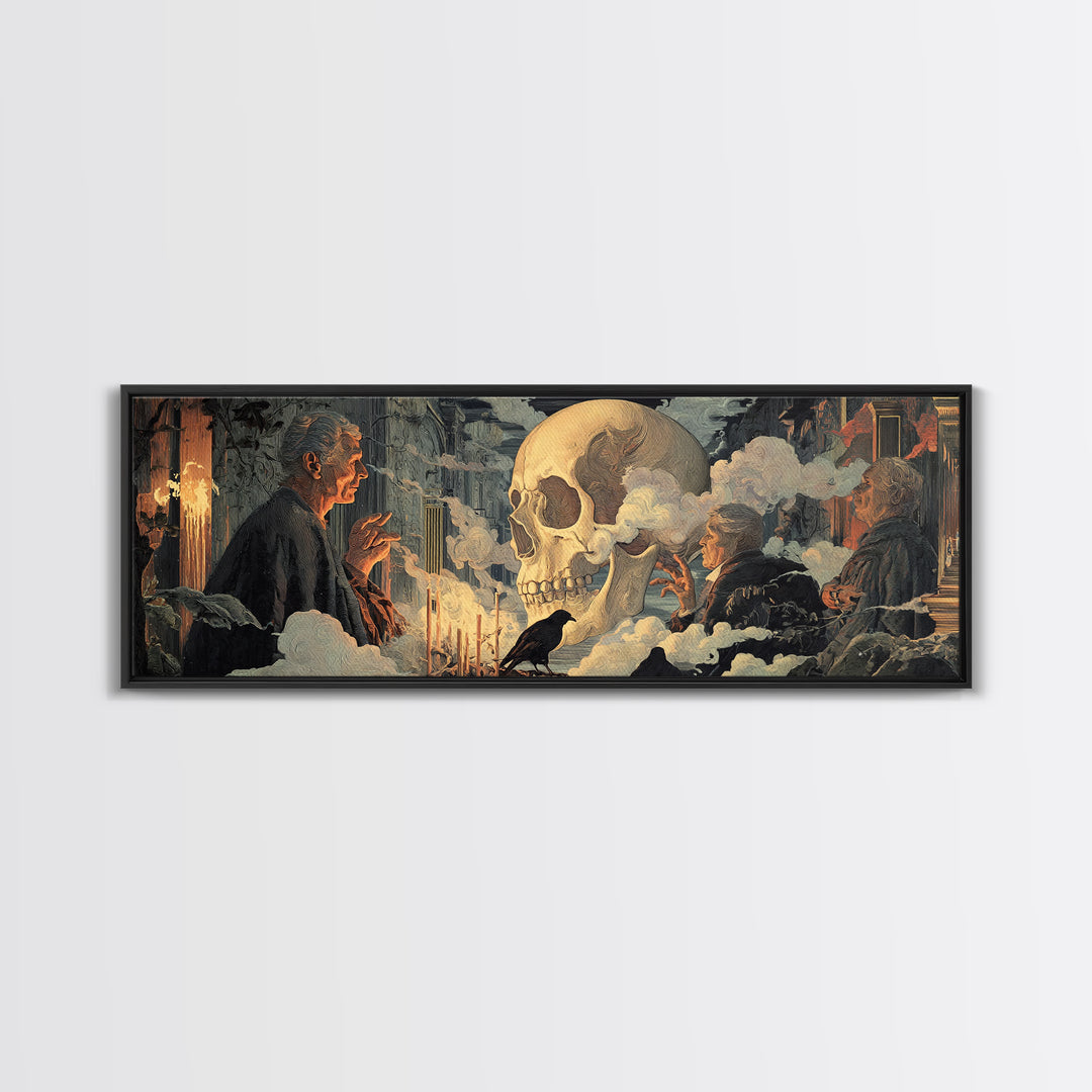 The Talking Skull, Apocalyptic Romantic Art, Extra Wide Wall Art, Macabre Wall Art, Framed Canvas Print, Halloween Wall Art