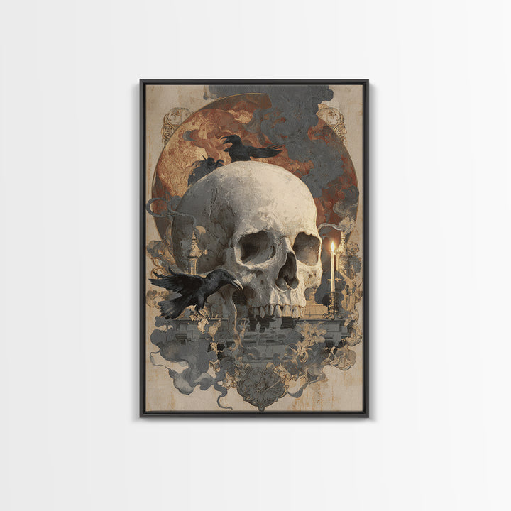The Talking Skull, Decadent Gothic Art, Vertical Wall Art, Macabre Wall Art, Canvas Print, Halloween Wall Art, Seasonal Home Decor