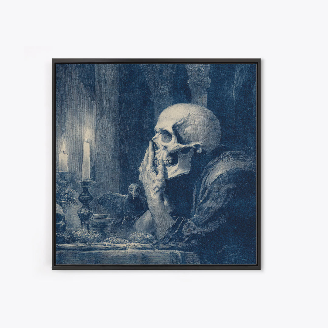 The Talking Skull, Dark Symbolist Art, Square Wall Art, Dark Halloween Decor, Framed Canvas Print, Halloween Wall Art