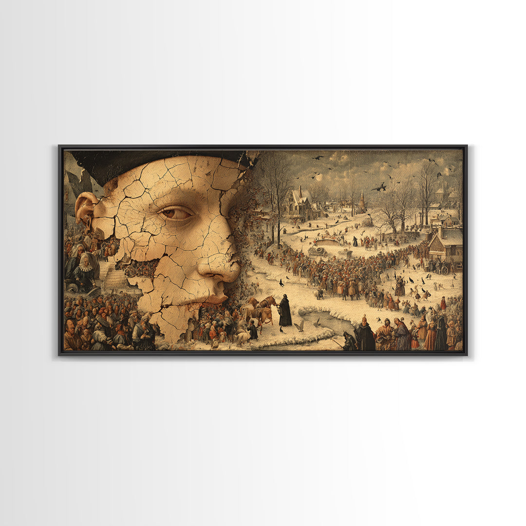 The Cracked Porcelain Mask, Northern Renaissance Horror, Wide Panoramic Art, Gothic Horror Wall Art, Canvas Print