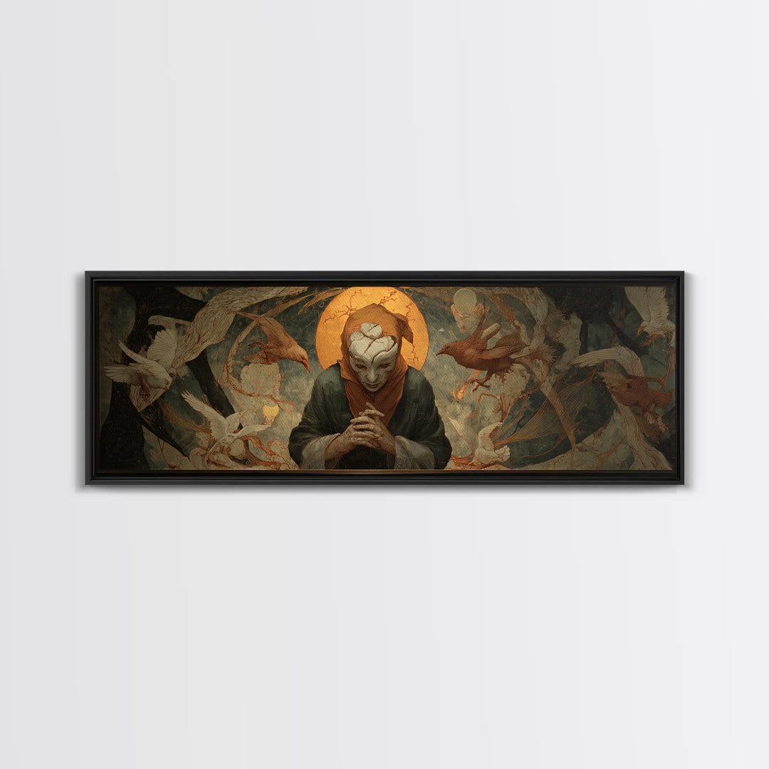 The Cracked Porcelain Mask, Dark Renaissance Art, Extra Wide Wall Art, Dark Halloween Decor, Canvas Print, Halloween Wall Art