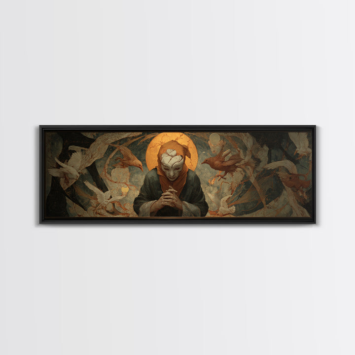 The Cracked Porcelain Mask, Dark Renaissance Art, Extra Wide Wall Art, Dark Halloween Decor, Canvas Print, Halloween Wall Art