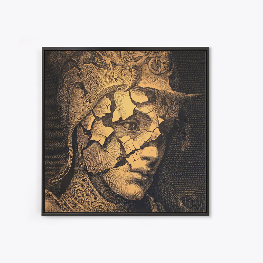 The Cracked Porcelain Mask, Renaissance Engraving Art, Square Wall Art, Dark Halloween Decor, Canvas Print, Halloween Wall Art