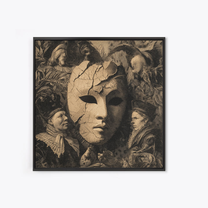 The Cracked Porcelain Mask, Danse Macabre Art, Square Wall Art, Gothic Horror Wall Art, Canvas Print, Halloween Wall Art