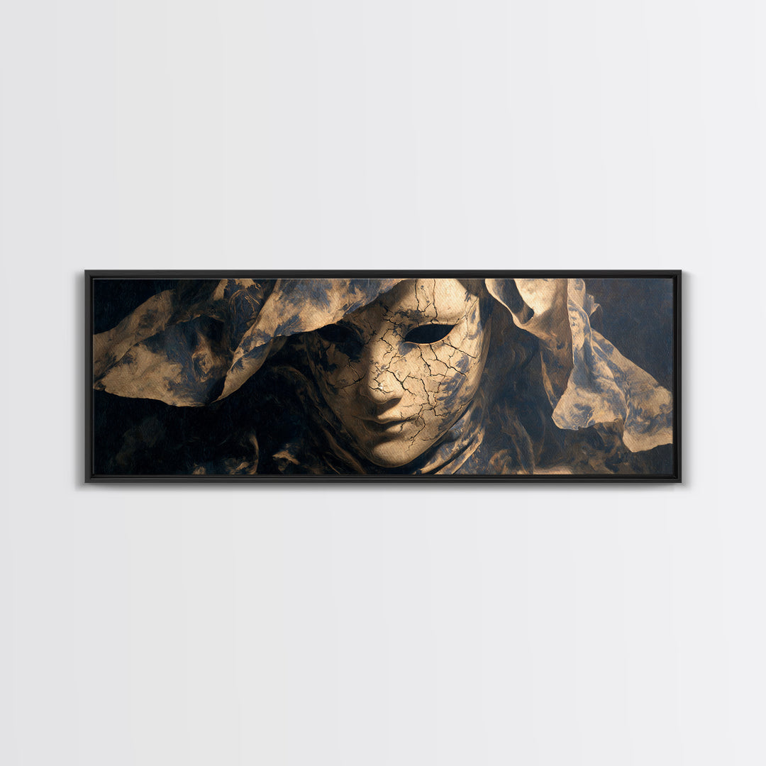The Cracked Porcelain Mask, Dark Romantic Horror Art, Extra Wide Wall Art, Macabre Wall Art, Framed Canvas Print, Halloween Wall Art