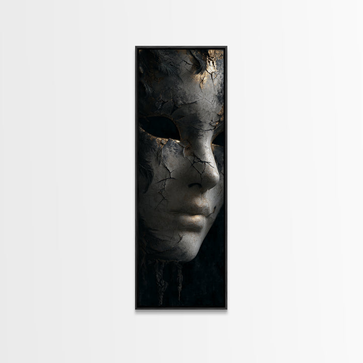 The Cracked Porcelain Mask, Architectural Etching Art, Tall Narrow Wall Art, Macabre Wall Art, Framed Canvas Print