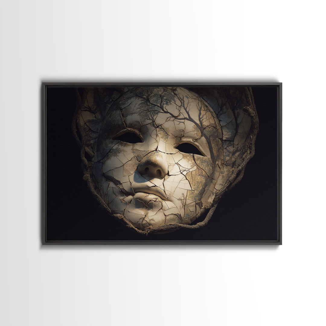 The Cracked Porcelain Mask, Romantic Gothic Landscape, Landscape Wall Art, Dark Halloween Decor, Framed Canvas Print