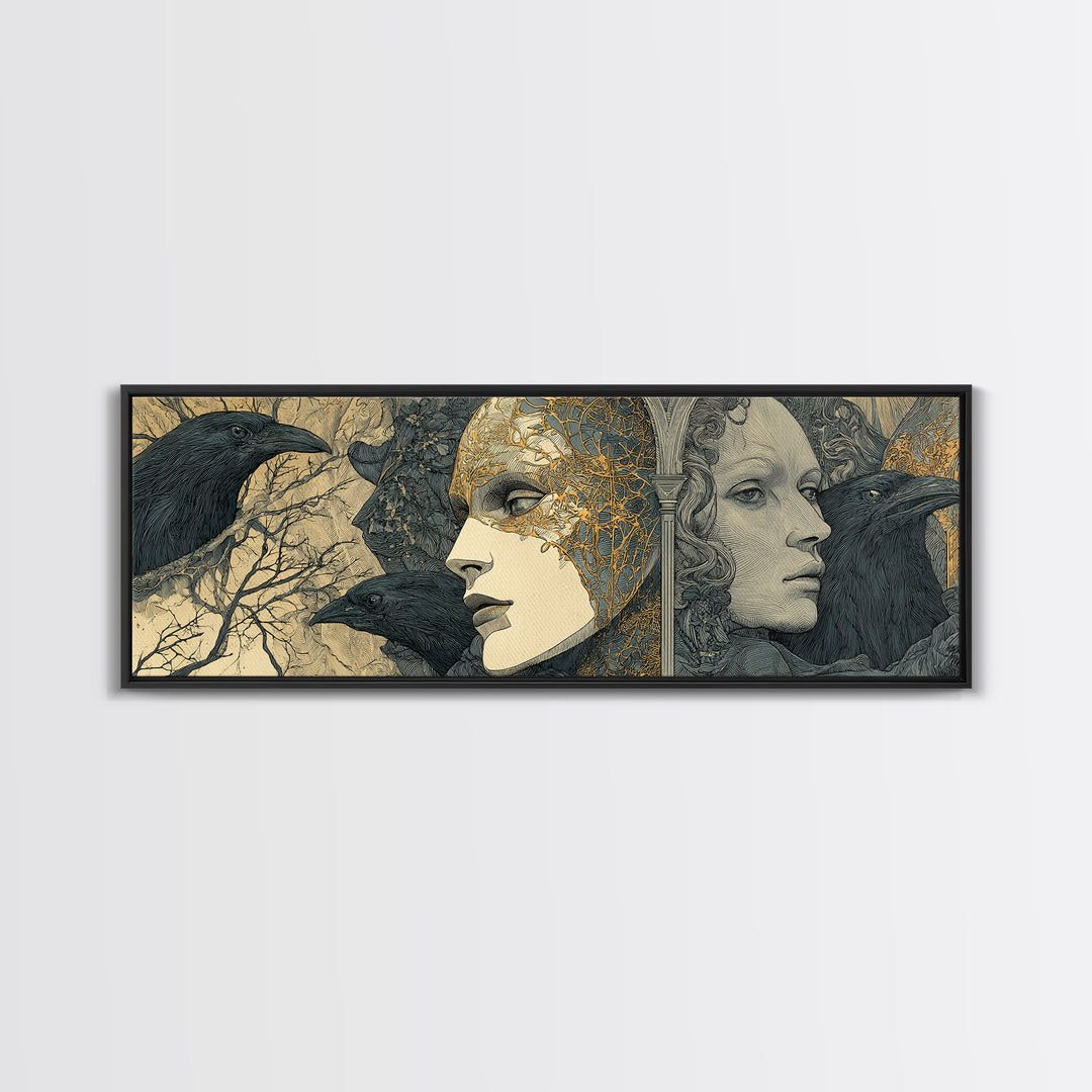 The Cracked Porcelain Mask, Symbolist Death Art, Extra Wide Wall Art, Gothic Horror Wall Art, Framed Canvas Print, Gothic Home Decor