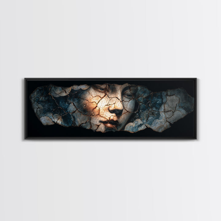 The Cracked Porcelain Mask, Expressionist Gothic Art, Extra Wide Wall Art, Gothic Horror Wall Art, Canvas Print, Halloween Wall Art