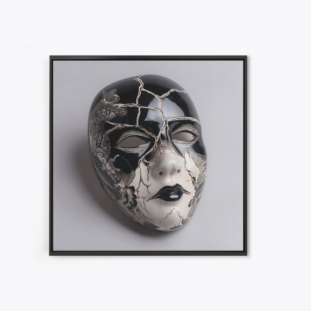 The Cracked Porcelain Mask, Macabre Folk Print Art, Square Wall Art, Gothic Horror Wall Art, Framed Canvas Print