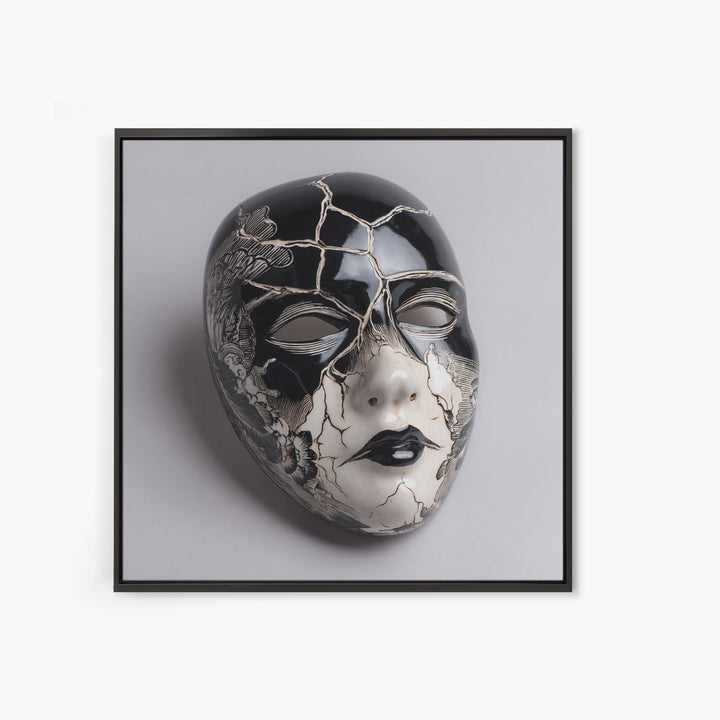 The Cracked Porcelain Mask, Macabre Folk Print Art, Square Wall Art, Gothic Horror Wall Art, Framed Canvas Print