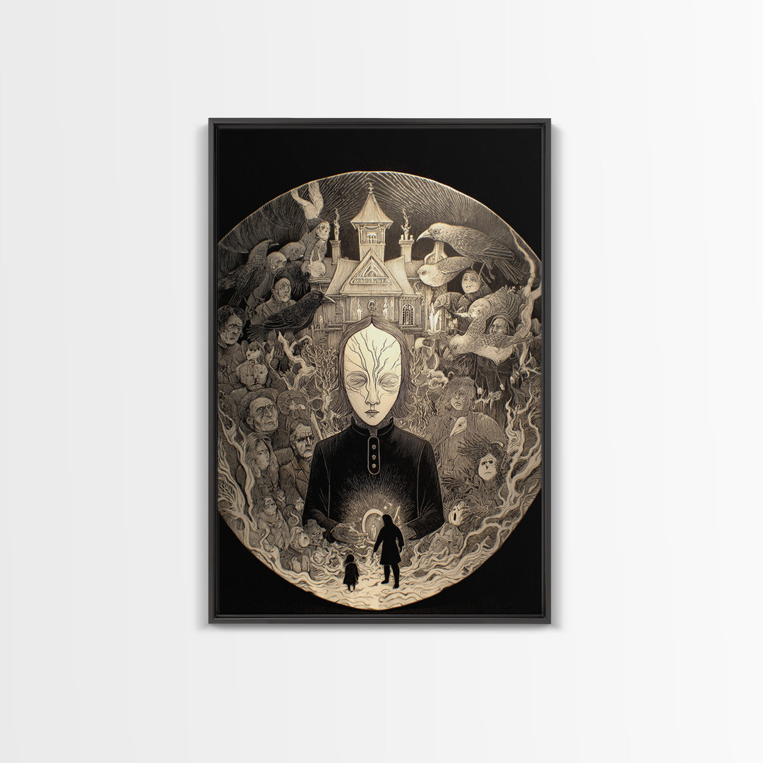 The Cracked Porcelain Mask, Victorian Macabre Art, Vertical Wall Art, Dark Fantasy Wall Art, Framed Canvas Print, Halloween Wall Art