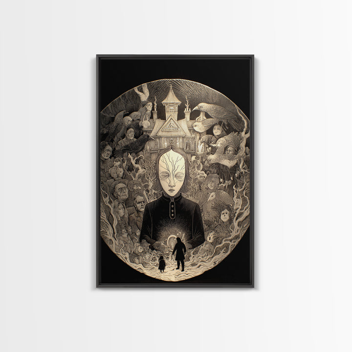 The Cracked Porcelain Mask, Victorian Macabre Art, Vertical Wall Art, Dark Fantasy Wall Art, Framed Canvas Print, Halloween Wall Art