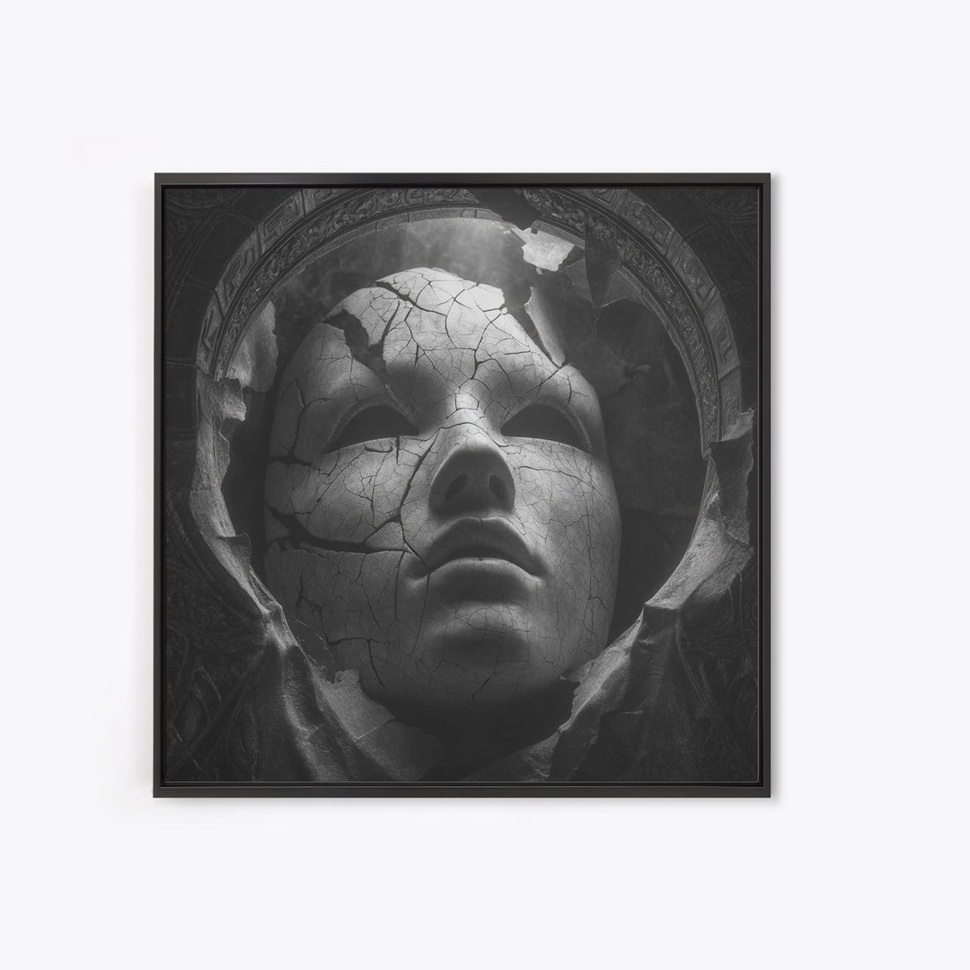 The Cracked Porcelain Mask, Biomechanical Horror Art, Square Wall Art, Dark Fantasy Wall Art, Canvas Print, Halloween Wall Art