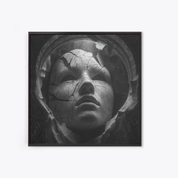 The Cracked Porcelain Mask, Biomechanical Horror Art, Square Wall Art, Dark Fantasy Wall Art, Canvas Print, Halloween Wall Art