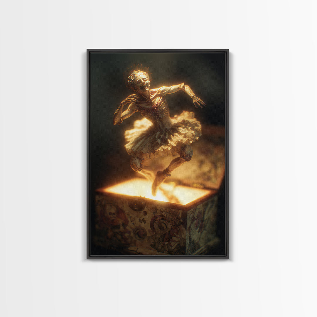 The Haunted Music Box, Dark Renaissance Art, Vertical Wall Art, Dark Fantasy Wall Art, Framed Canvas Print, Halloween Wall Art