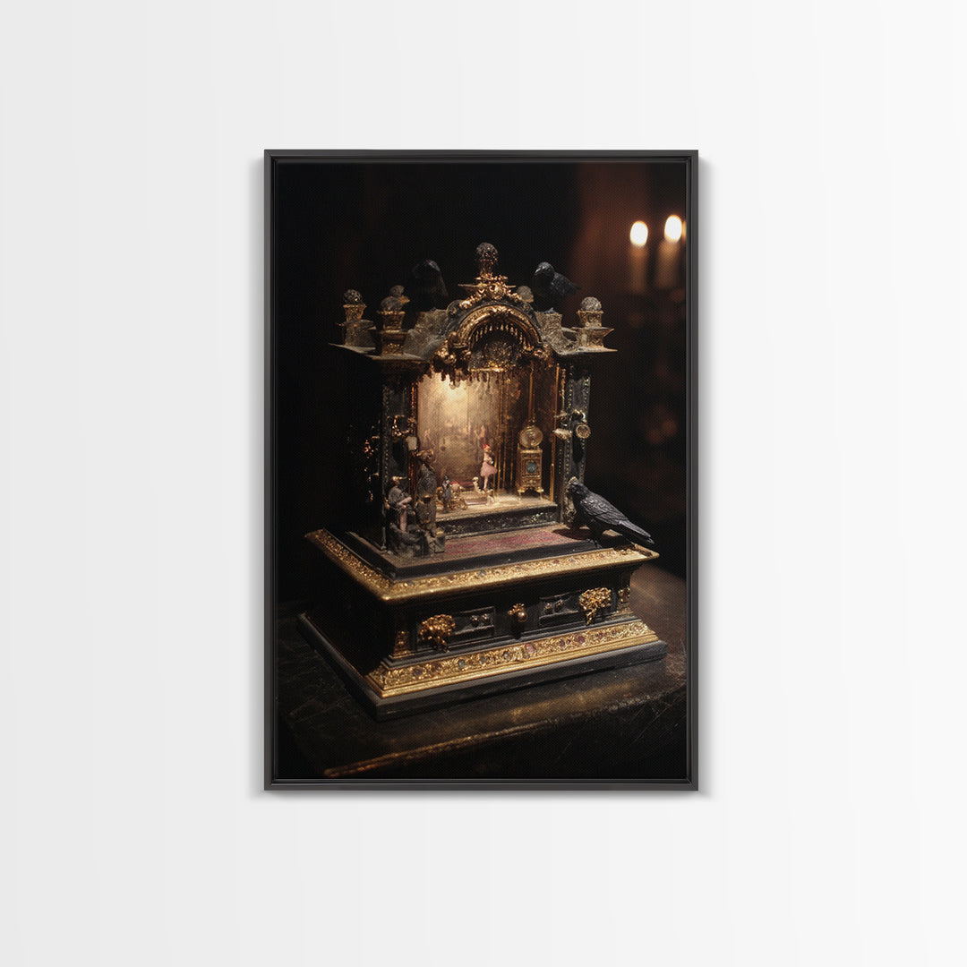 The Haunted Music Box, Ornate Symbolist Art, Vertical Wall Art, Dark Halloween Decor, Canvas Print, Halloween Wall Art