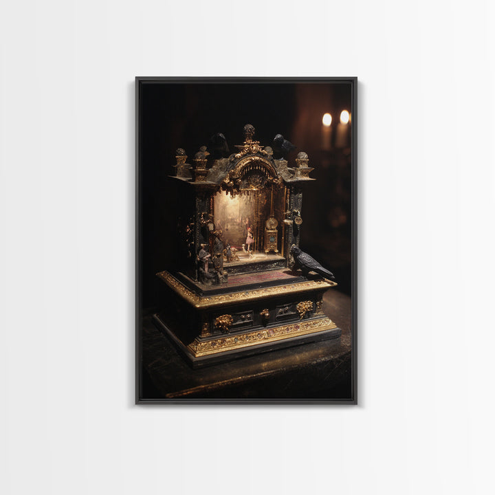 The Haunted Music Box, Ornate Symbolist Art, Vertical Wall Art, Dark Halloween Decor, Canvas Print, Halloween Wall Art