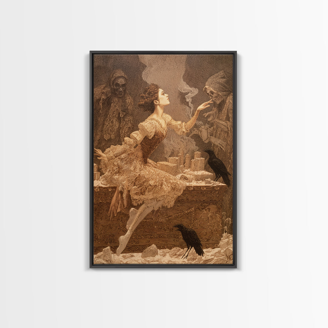 The Haunted Music Box, Symbolist Death Art, Vertical Wall Art, Gothic Horror Wall Art, Framed Canvas Print, Halloween Wall Art
