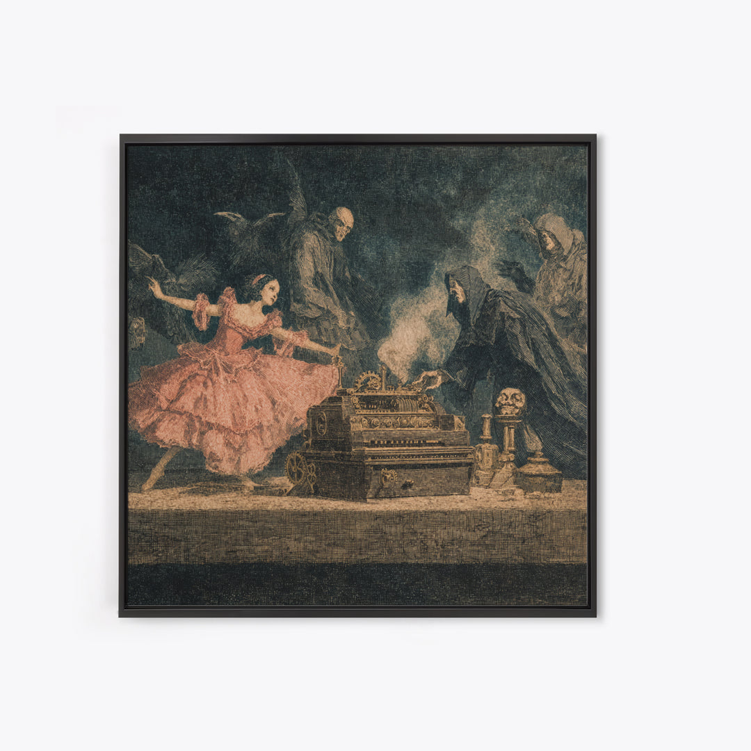 The Haunted Music Box, Symbolist Etching Art, Square Wall Art, Gothic Horror Wall Art, Framed Canvas Print, Halloween Wall Art
