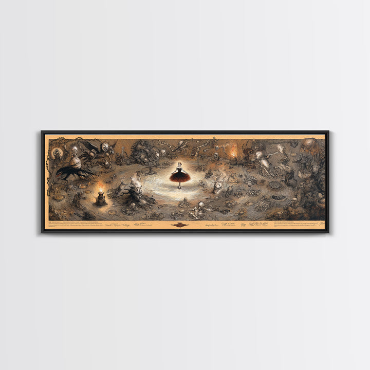 The Haunted Music Box, Expressionist Nightmare Art, Extra Wide Wall Art, Gothic Horror Wall Art, Framed Canvas Print, Halloween Wall Art