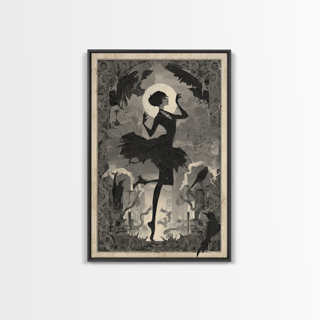 The Haunted Music Box, Decadent Line Art, Vertical Wall Art, Dark Halloween Decor, Canvas Print, Halloween Wall Art