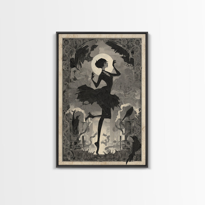 The Haunted Music Box, Decadent Line Art, Vertical Wall Art, Dark Halloween Decor, Canvas Print, Halloween Wall Art